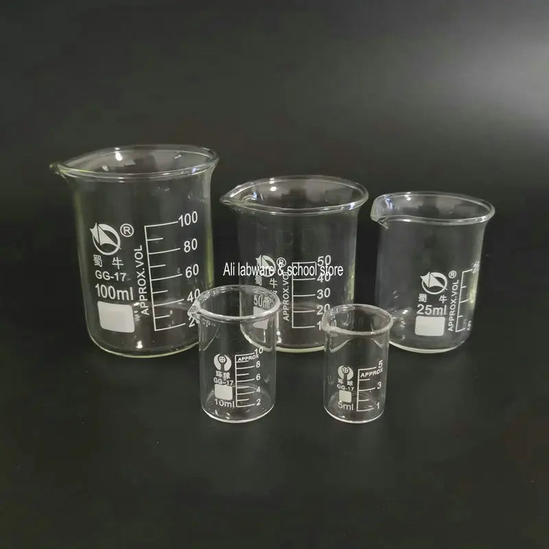 5pc set 5ml/10ml/25ml/50ml/100ml Graduated Glass Beaker Measuring Glassware