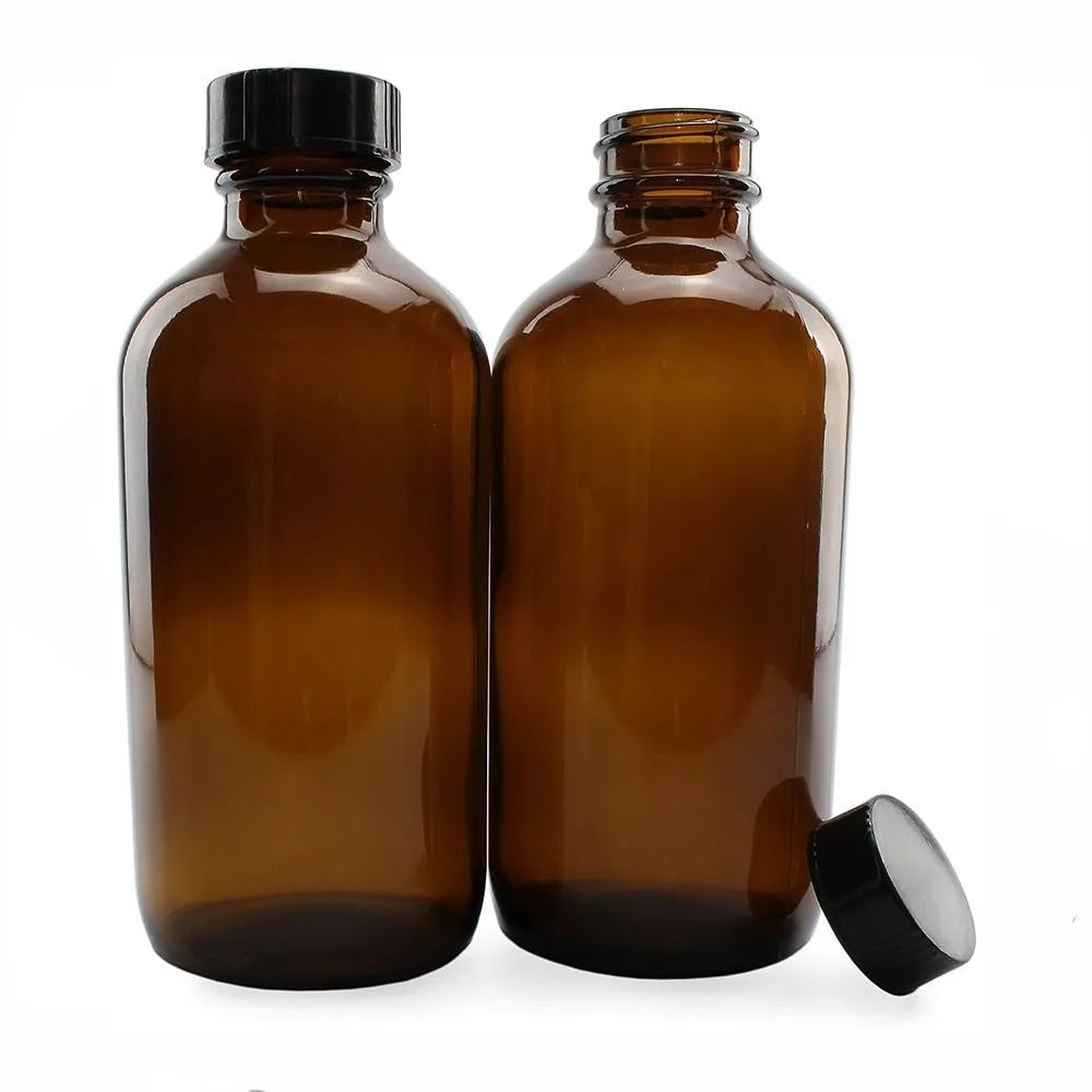 2Pack 8oz 240ml Amber Glass Boston Round Bottles