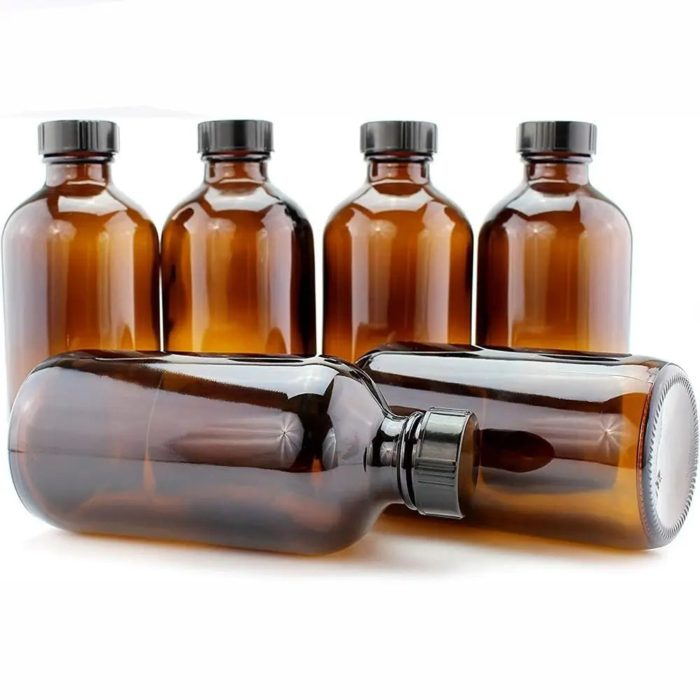 2Pack 8oz 240ml Amber Glass Boston Round Bottles