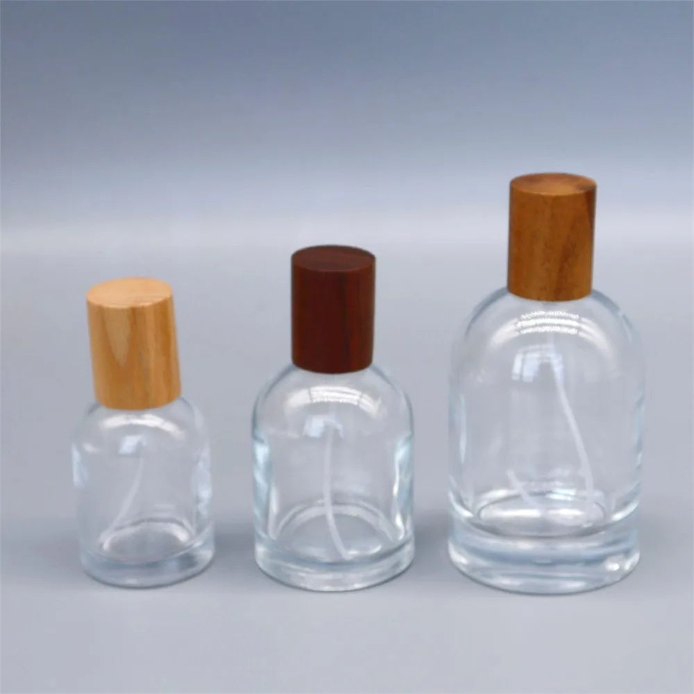 30ML-100ML Glass Perfume Bottle Spray Atomizers With Wood Cap
