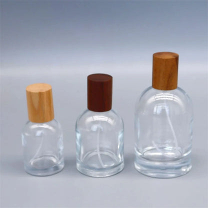 30ML-100ML Glass Perfume Bottle Spray Atomizers With Wood Cap