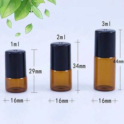 50pack 1ml 2ml 3ml 5ml 10ml Amber Glass Roll on Bottles