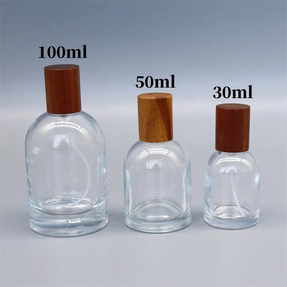30ML-100ML Glass Perfume Bottle Spray Atomizers With Wood Cap
