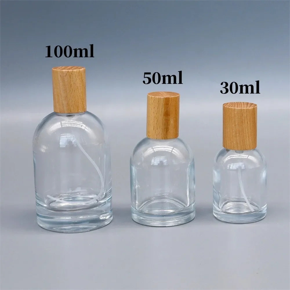 30ML-100ML Glass Perfume Bottle Spray Atomizers With Wood Cap